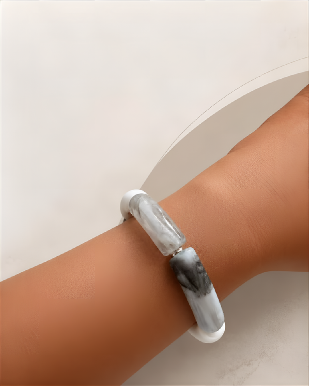 Bracelet élastique en perles cylindriques - Gris & Blanc