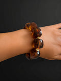Bracelet élastique cubes acrylique marron & or