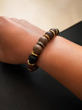 Bracelet élastique perles en bois marron & noir - Touches dorées