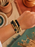 Lot de 4 Bracelets Élastiques Perles – Noir, Beige & Doré
