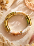Bracelet élastique perles incurvées marron & doré