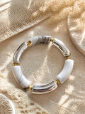 Bracelet élastique perles incurvées argent & gris